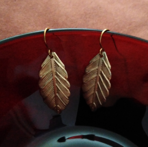 Delicate Lightweight Mini Leaf Charm Earrings Brass Botanical Gold Leaves KATTA - Picture 3 of 7